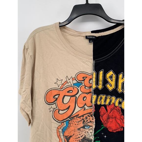 TORRID Women's Black-Beige Slit Graphic Tee SZ 3 - Picture 6 of 10